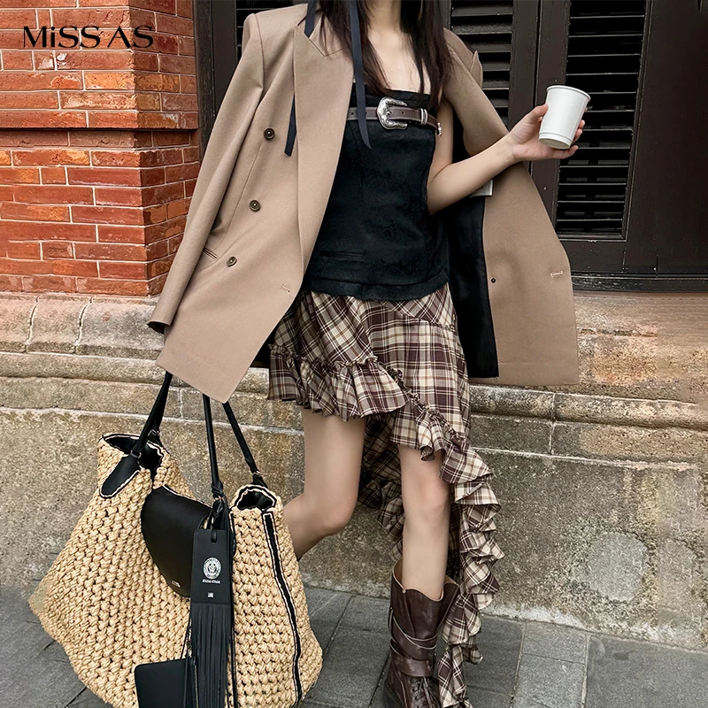 【ETHOR】卡其色戗驳领双排扣西装外套女MISSAS买手店