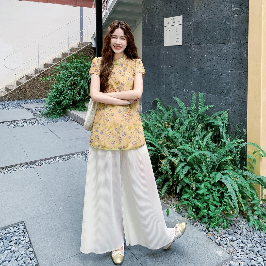 新中式国风阔腿裤套装女2025夏季新款显瘦遮肉减龄无袖穿搭一整套