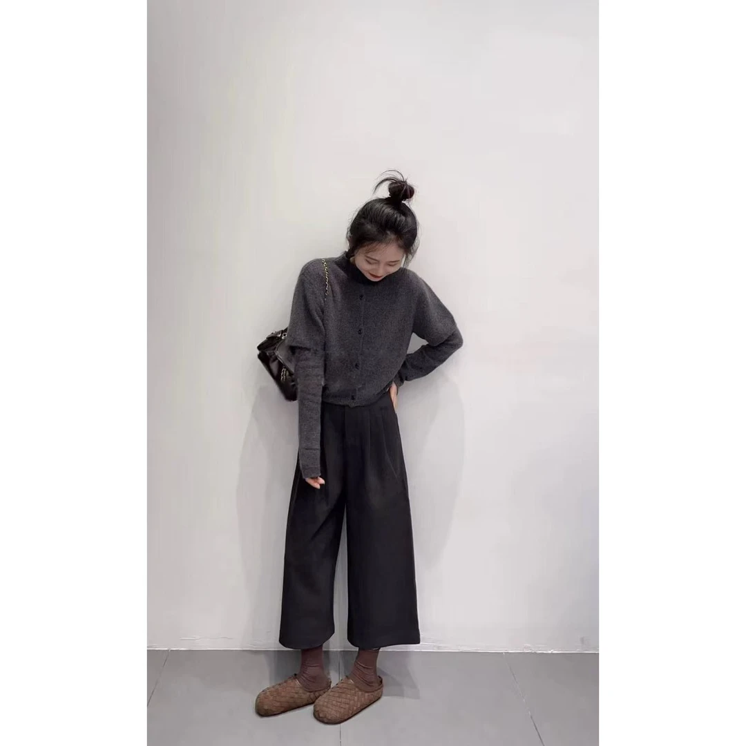 韩系设计感外搭披肩毛衣2025秋季新款长袖针织衫两件套百搭阔腿裤