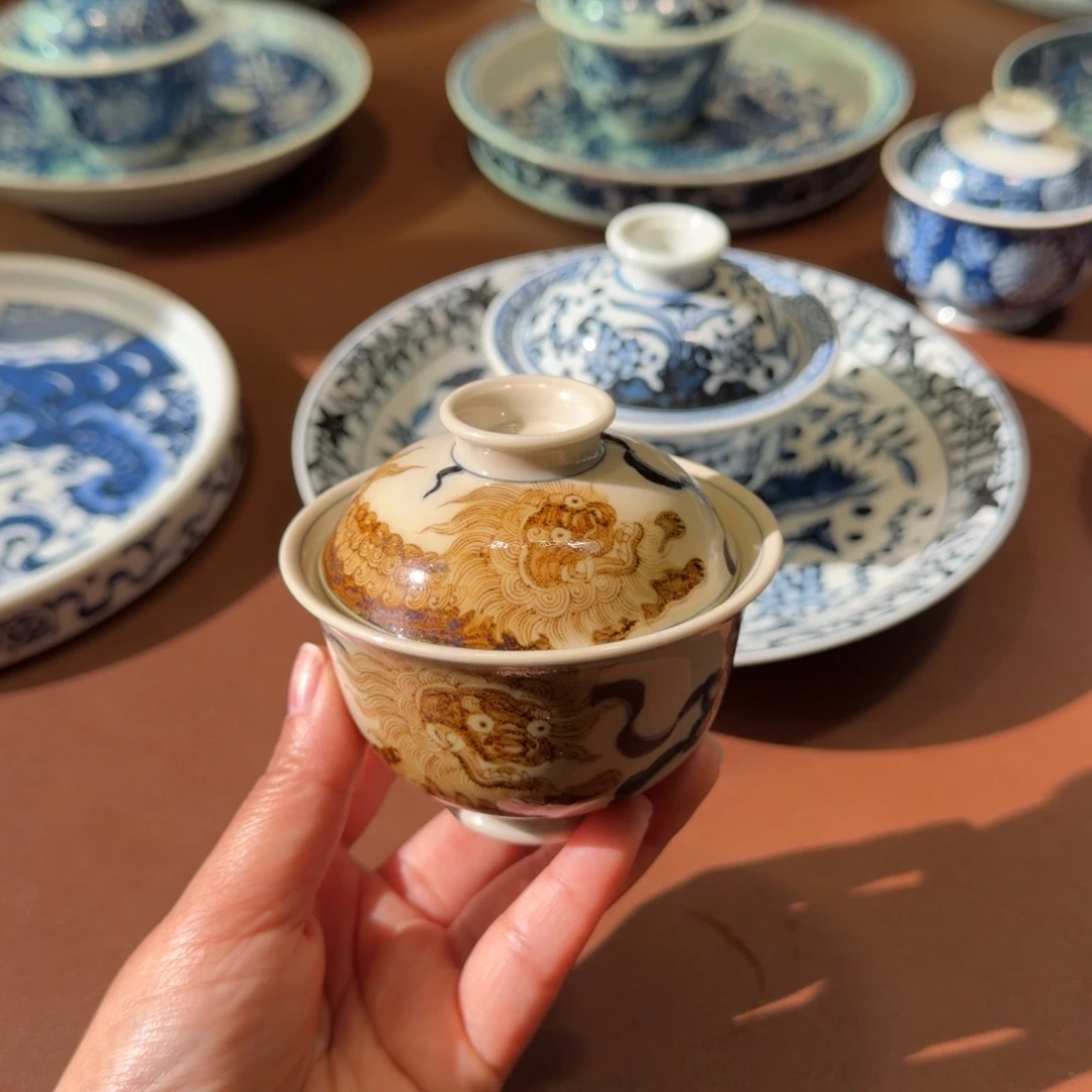 楼***上手工手绘茶具盖碗