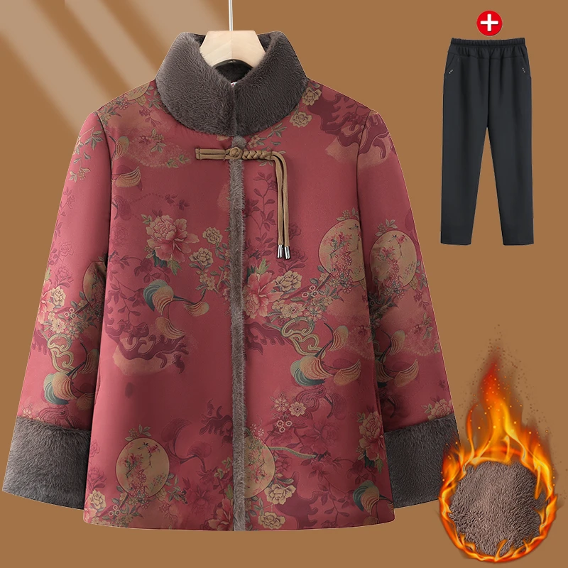 奶奶冬装外套女中老年人唐装棉服老人老太太冬季加绒加厚棉衣妈妈