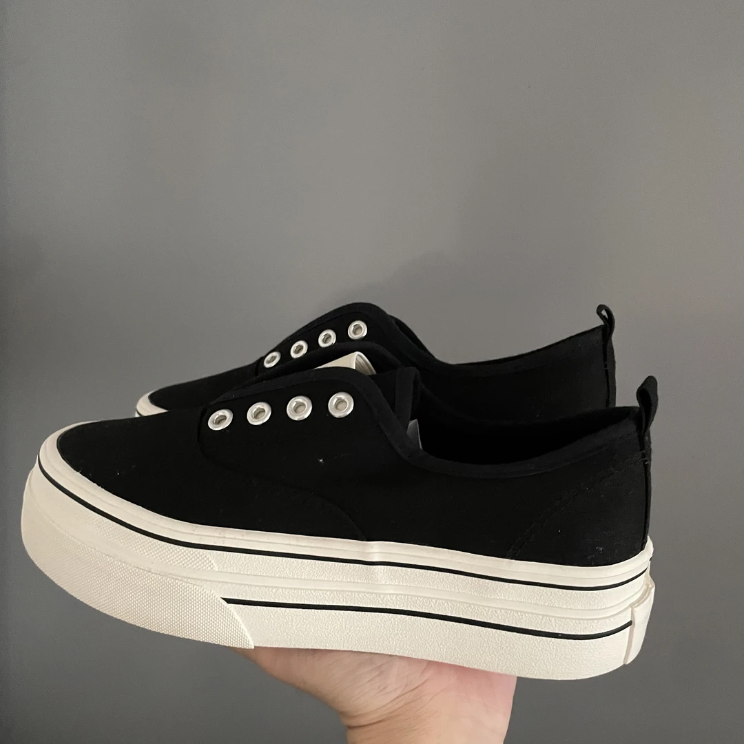 1153 一脚蹬懒人厚底帆布鞋