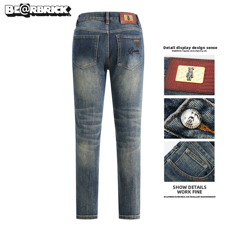 Be@rbrick【明星同款】积木熊男士刺绣修身牛仔裤男修身弹力小直脚