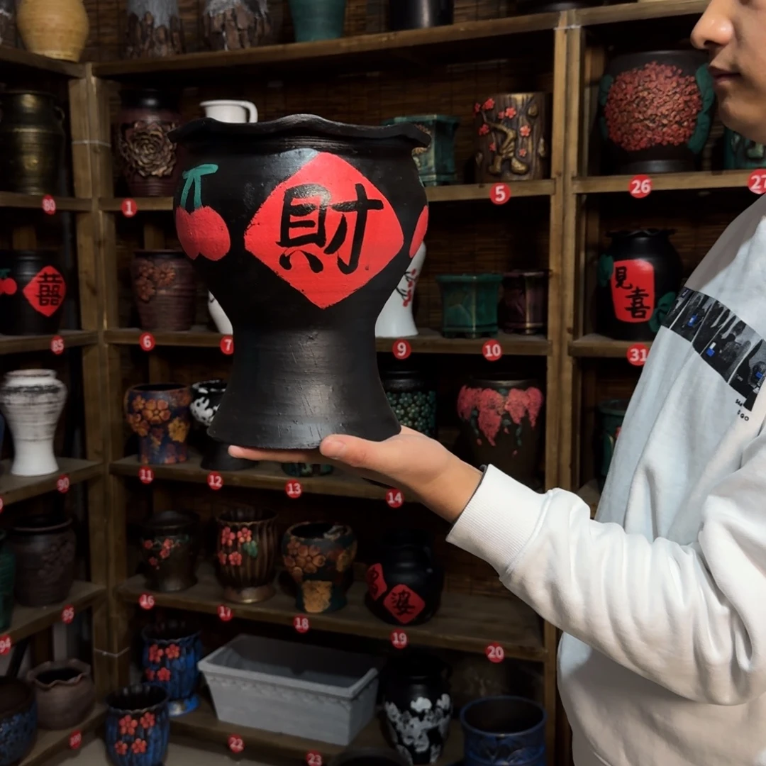 带孔高端浮雕花盆高度+口径23-20