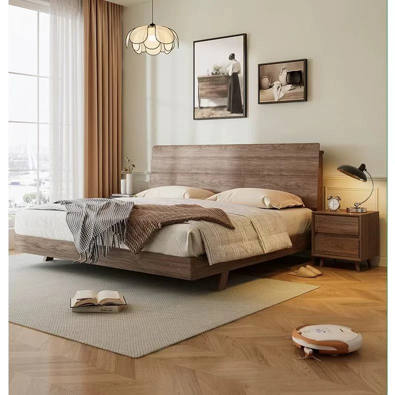 南美胡桃木简约休闲现代实木床单人榉木家用储物简约高箱北欧