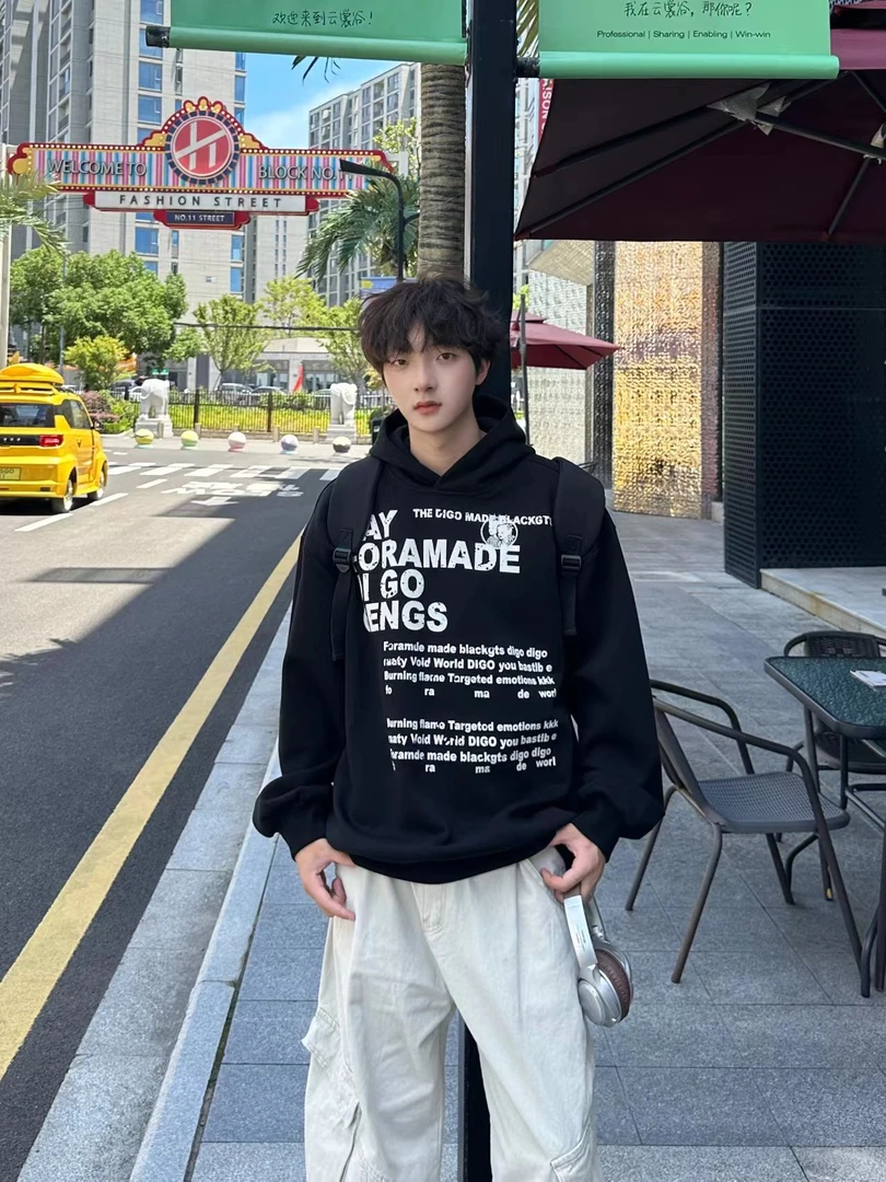 300斤大码男士棉质卫衣秋冬款美式连帽休闲宽松男款上衣加厚男生