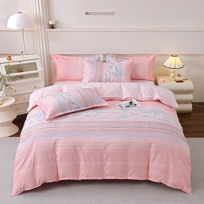 新款简约斜纹四件套亲肤被套学生宿舍单人三件套双人四件套