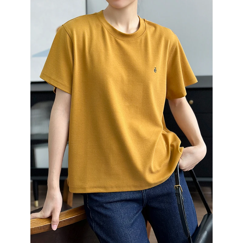 左左家 衣橱BI入~时髦百搭款字母剌绣磨毛棉质短袖T恤女圆领上衣