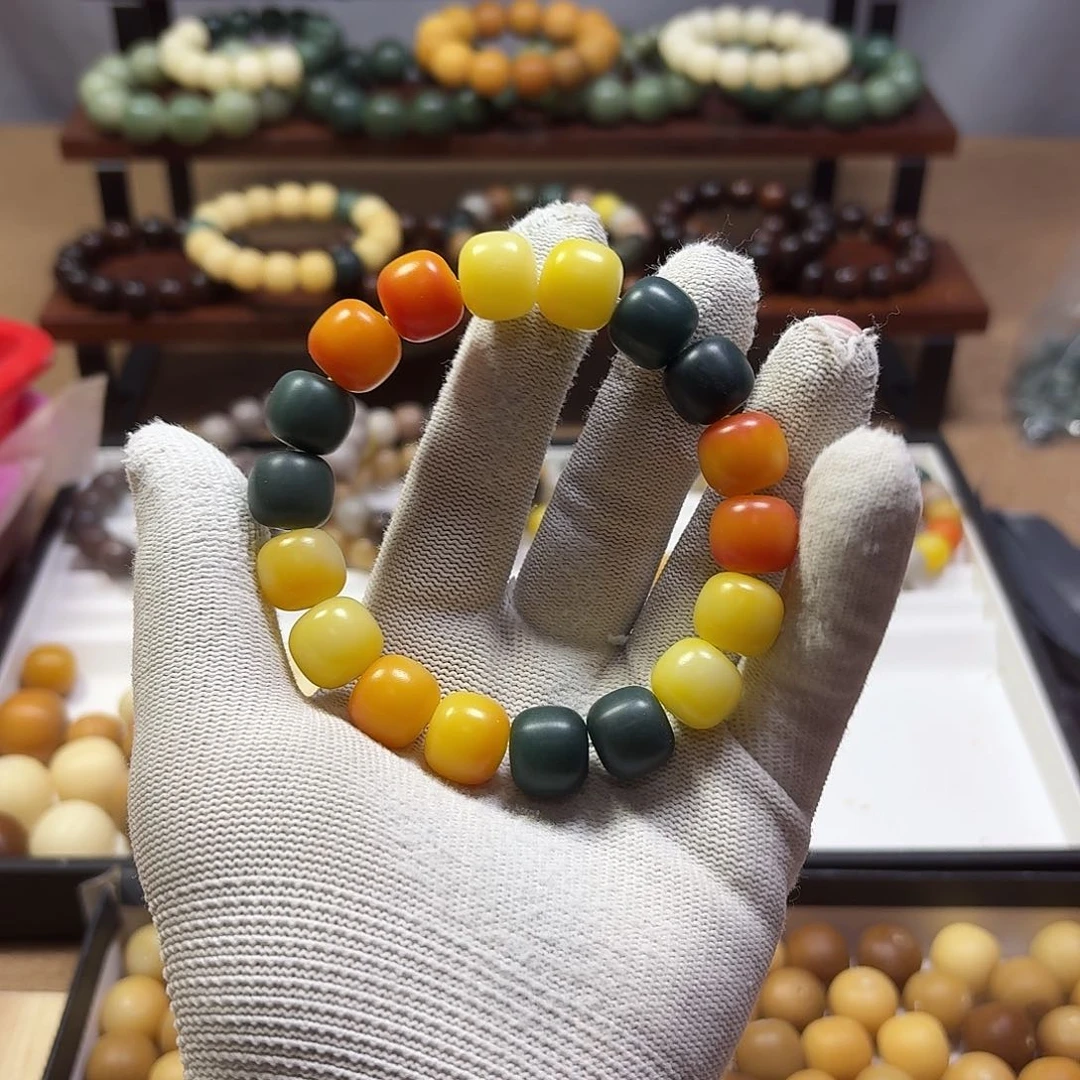 菩提根/象牙果手串卡15手工干磨多宝桶珠