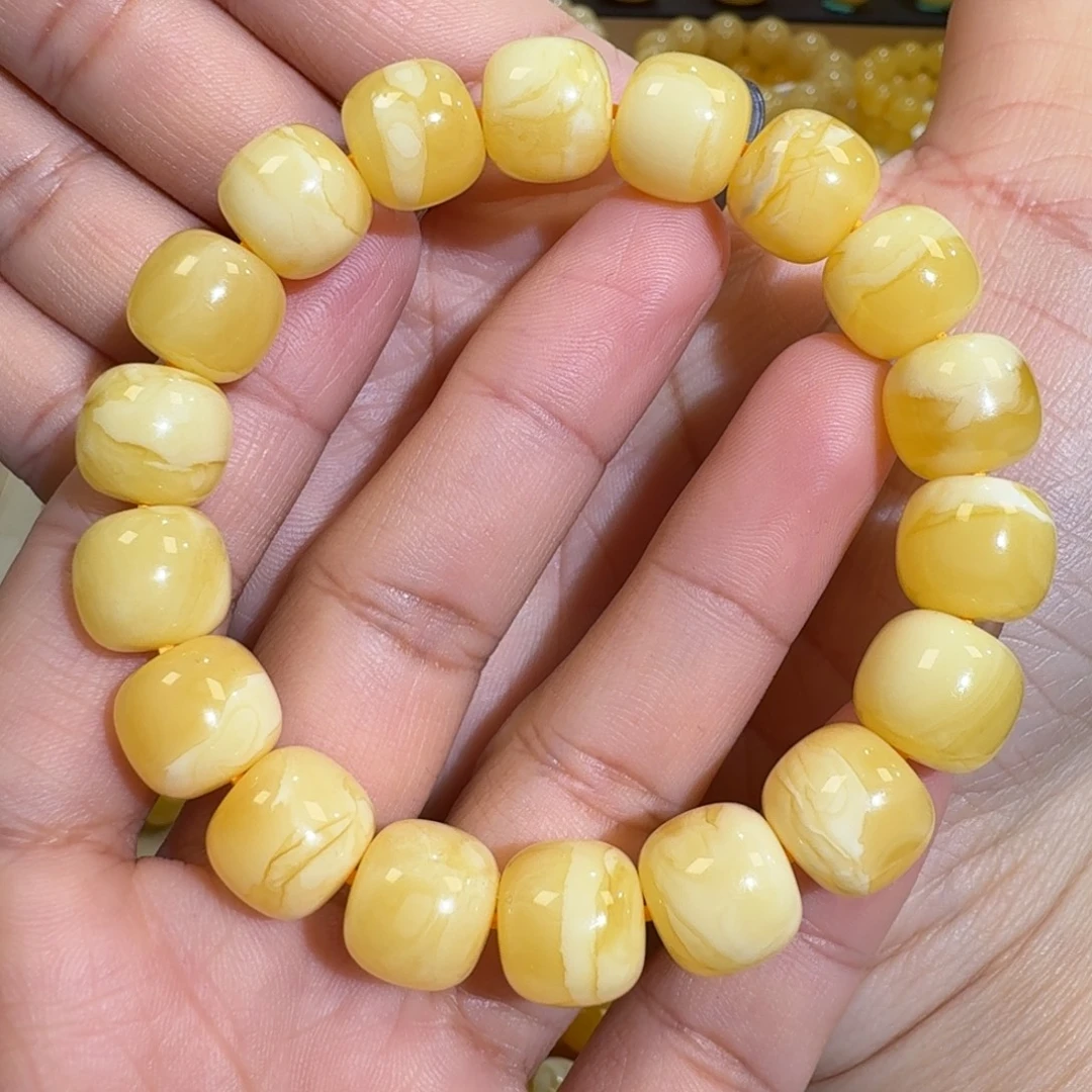 琥珀未镶嵌珠宝奇石12m焦皮同料老型花蜡手串19.1