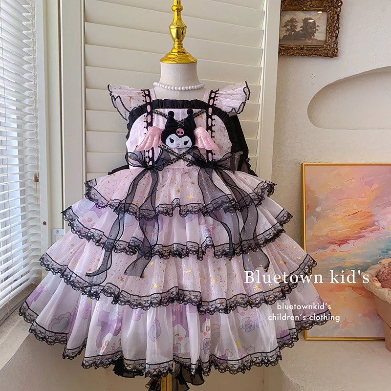 2025夏”库洛米”女童飞袖洛丽塔网纱拖尾连衣裙11177