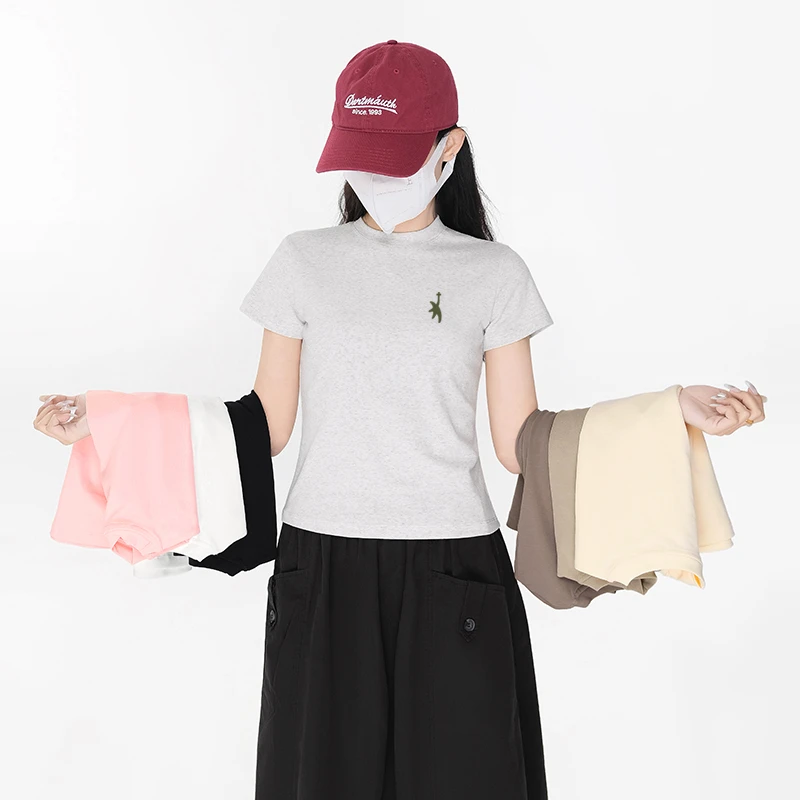 高举你名-女款正肩短袖T恤新款短款修身紧身美式半袖上衣-艺先生