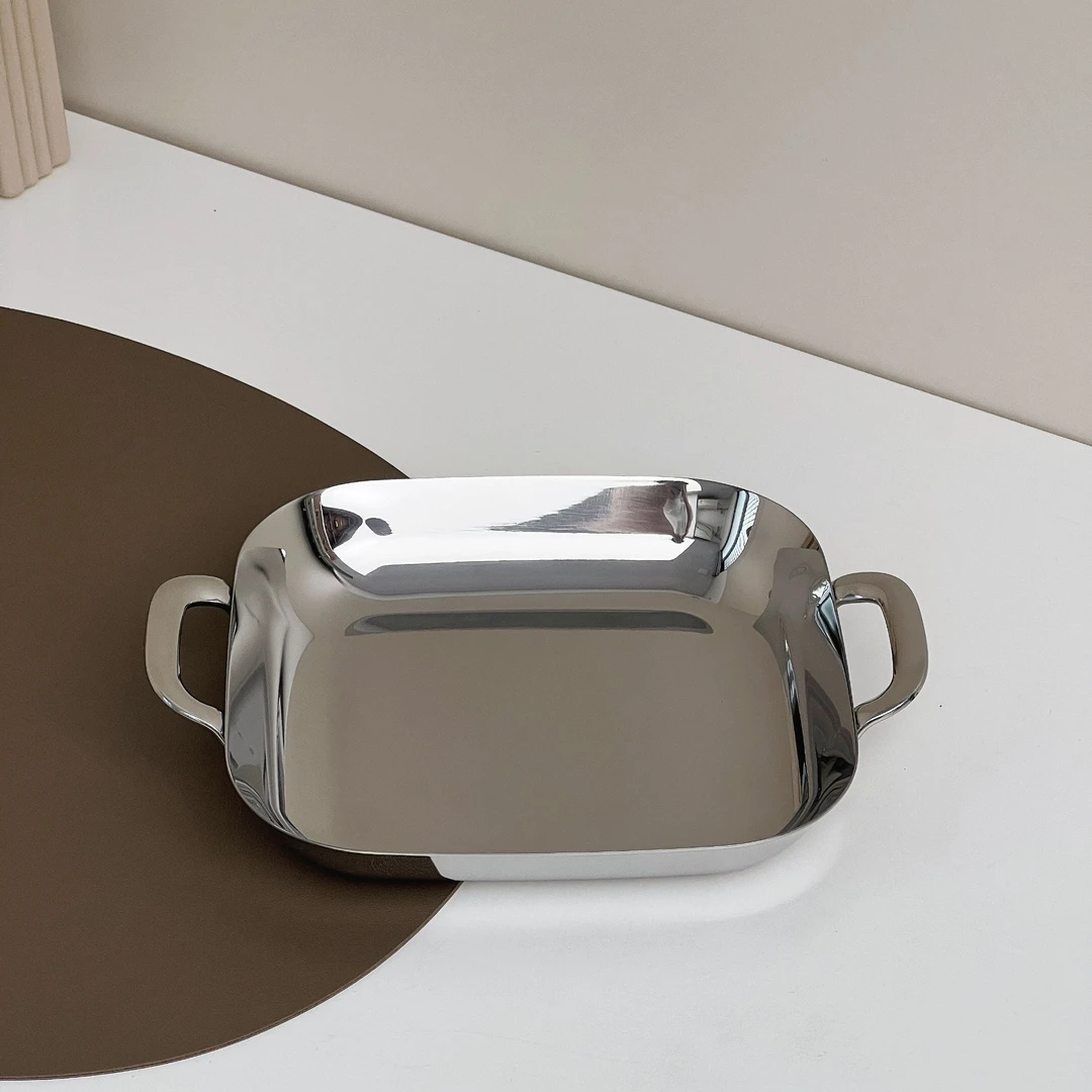 18/10加厚不锈钢方盘 双耳正方形镜面盘子沙拉盘水果盘饺子盘菜盘