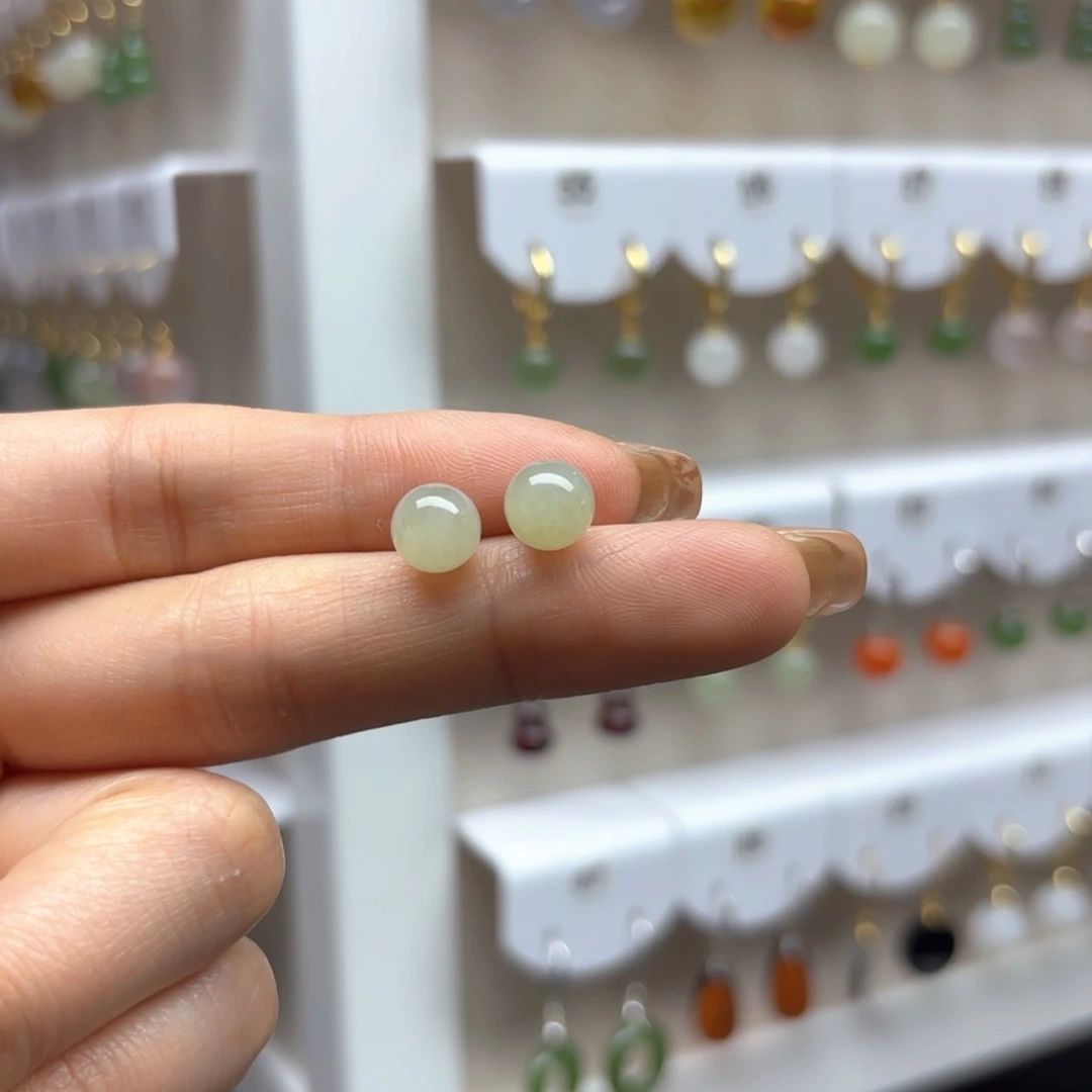 和田玉银S925镶嵌耳饰2