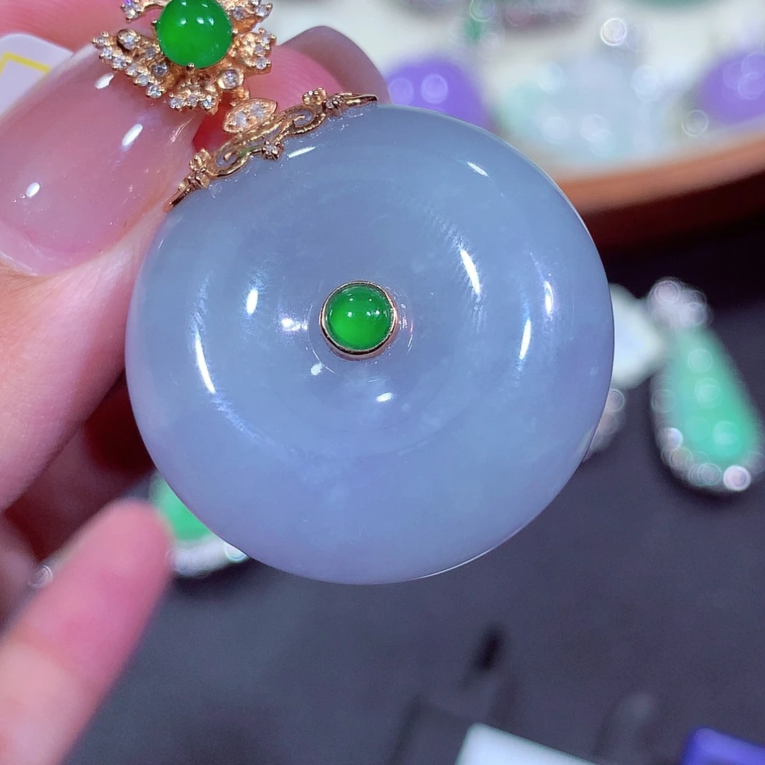 翡翠18K金镶嵌吊坠(不含链)