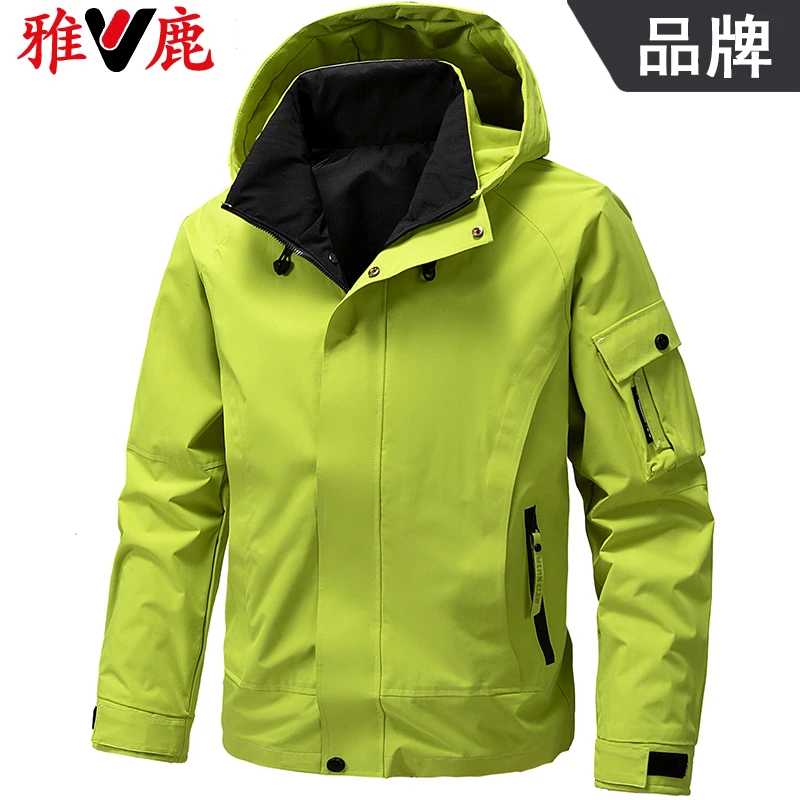 雅鹿直下摆连帽防风工装春秋季男工装软壳户外休闲上衣