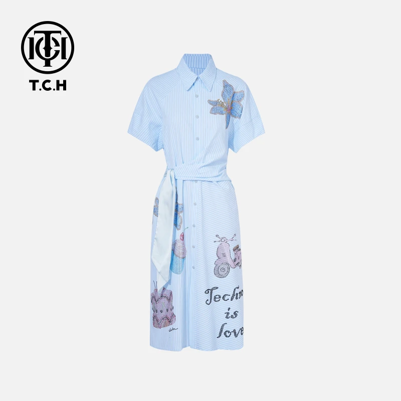 TCH私服烫钻工艺时尚休闲气质舒适连衣裙女T75B30E5252轻奢tch