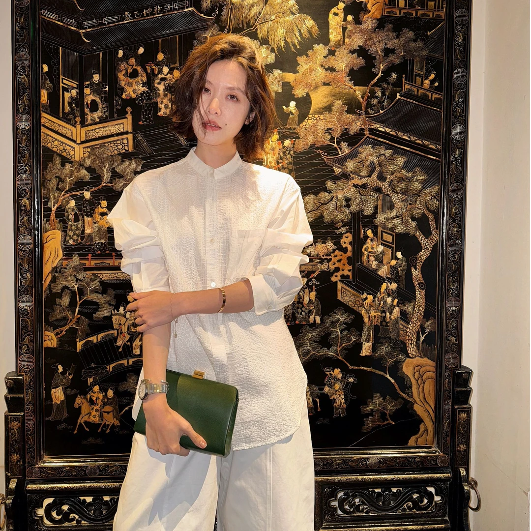 DE Mincollection绣花拼接衬衫/重工乱针绣纹理拼接白衬衫40018