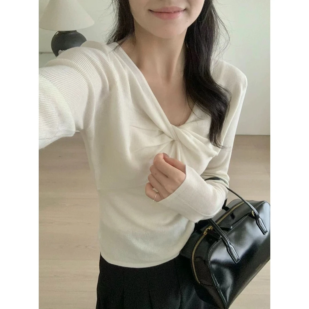 韩系V领扭绳针织衫 52020（衣长54）