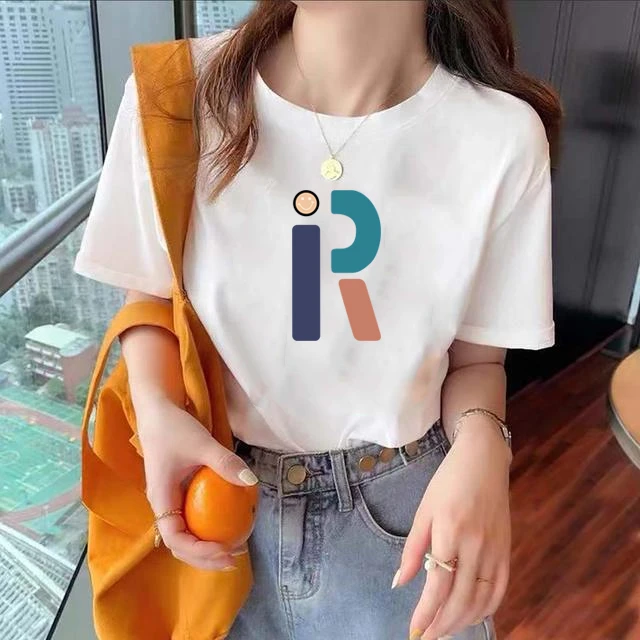 新版夏季短袖休闲上衣男女同款圆领印花T恤 彩R