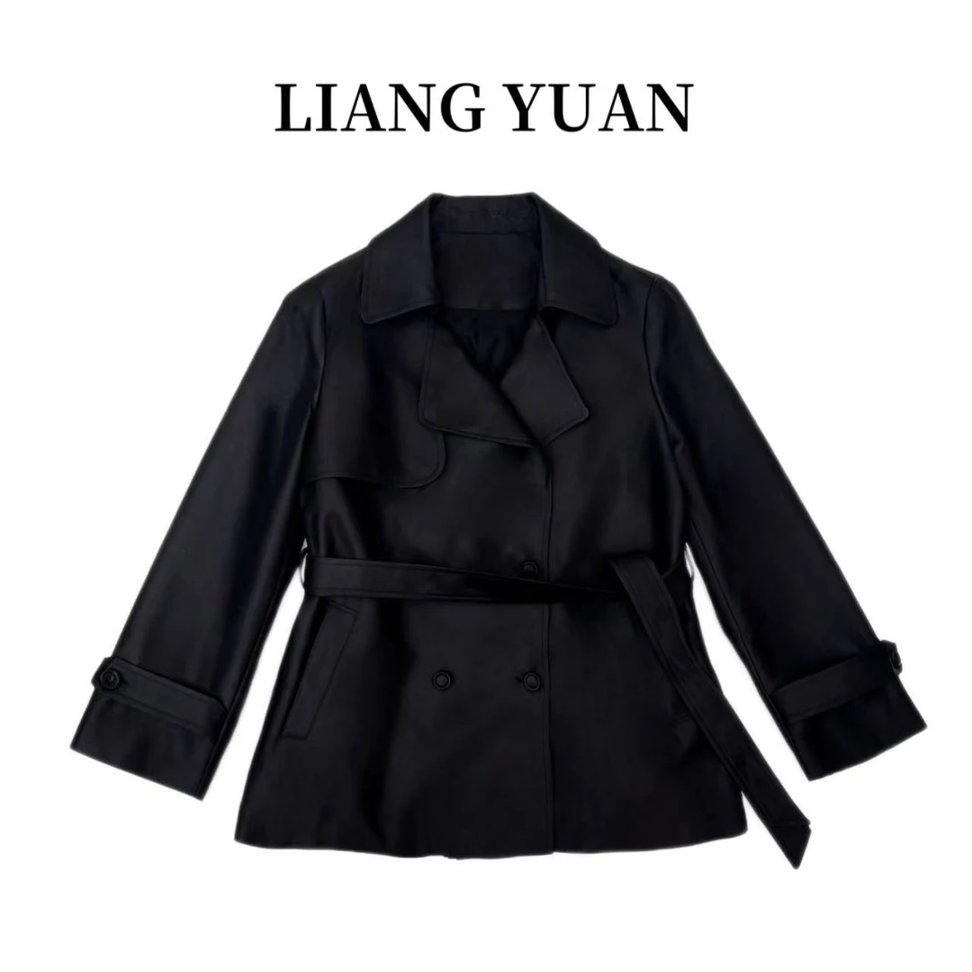 休闲短款风衣外套女2025秋新款双排扣小个子韩版 F25594