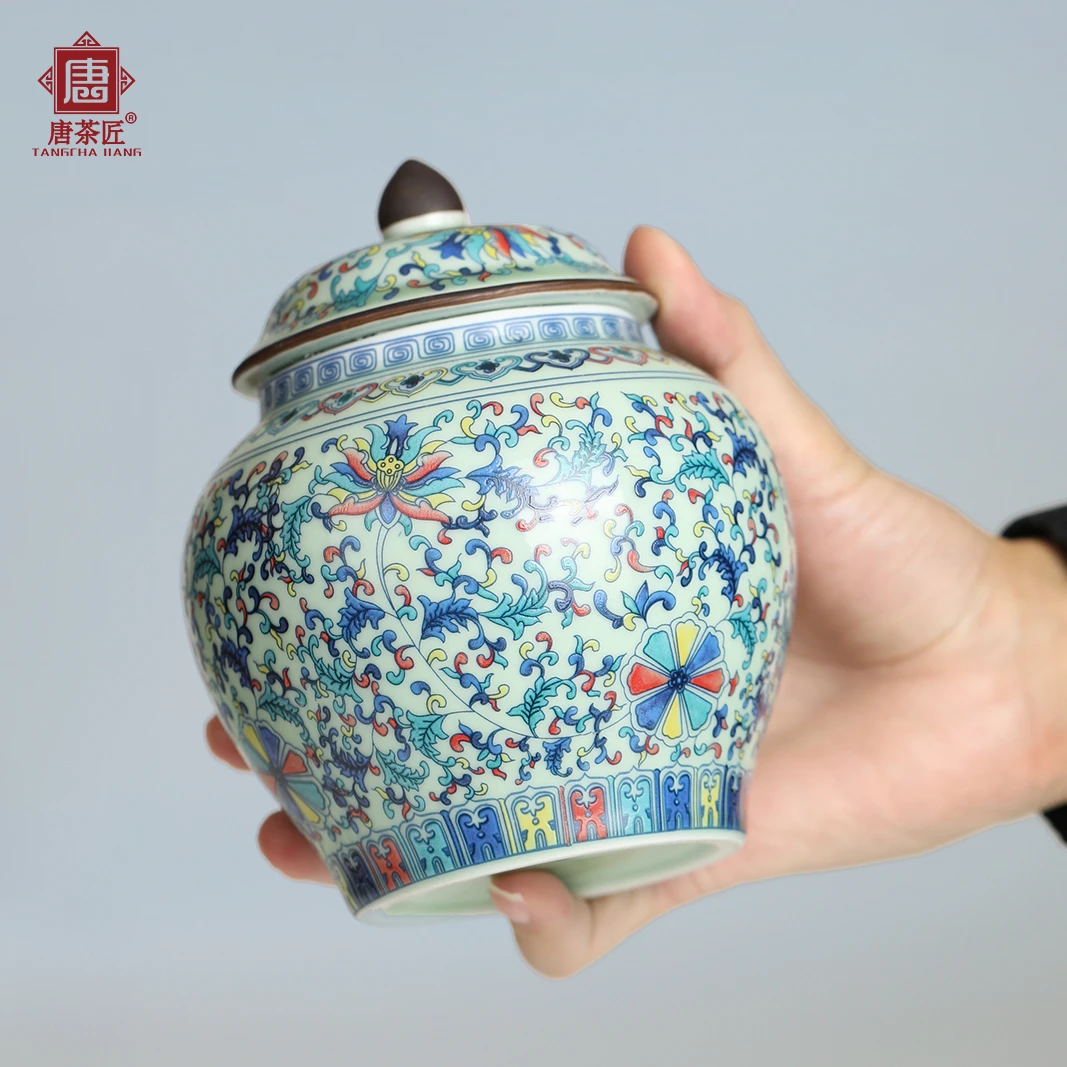 唐茶匠缠枝莲将军陶瓷罐