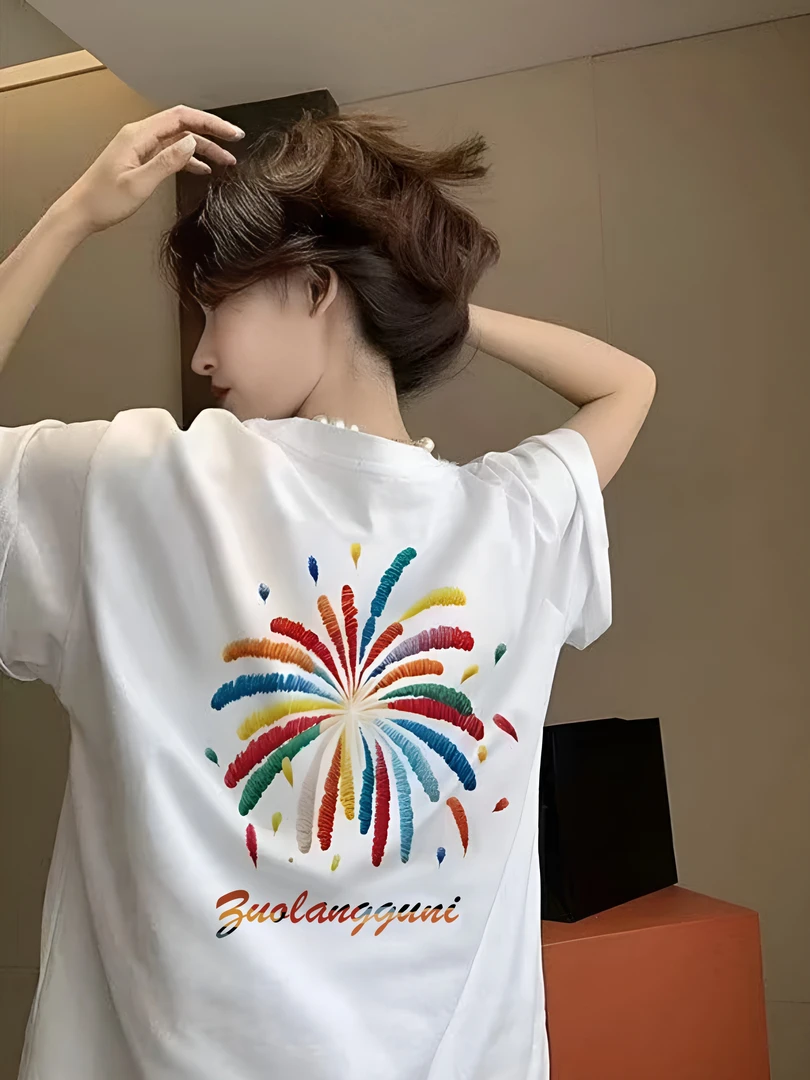 UNUF纯棉夏季宽松t恤女2025新款显瘦短袖小众正肩圆领上衣设计感