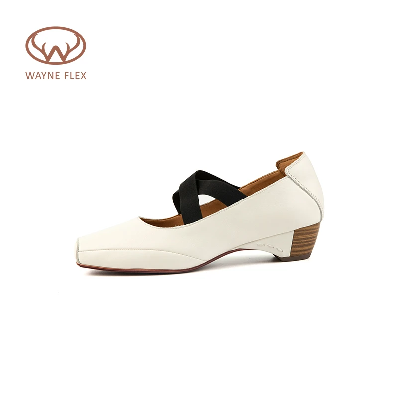 韦恩Wayne Flex鹿皮鞋复古芭蕾舞鞋皮鞋真皮坡跟单鞋女2117