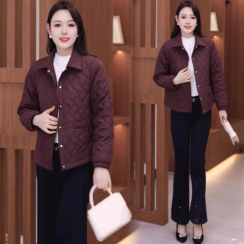 时尚菱格棉服女2025冬季新款洋气宽松显瘦百搭休闲短款棉衣外套潮