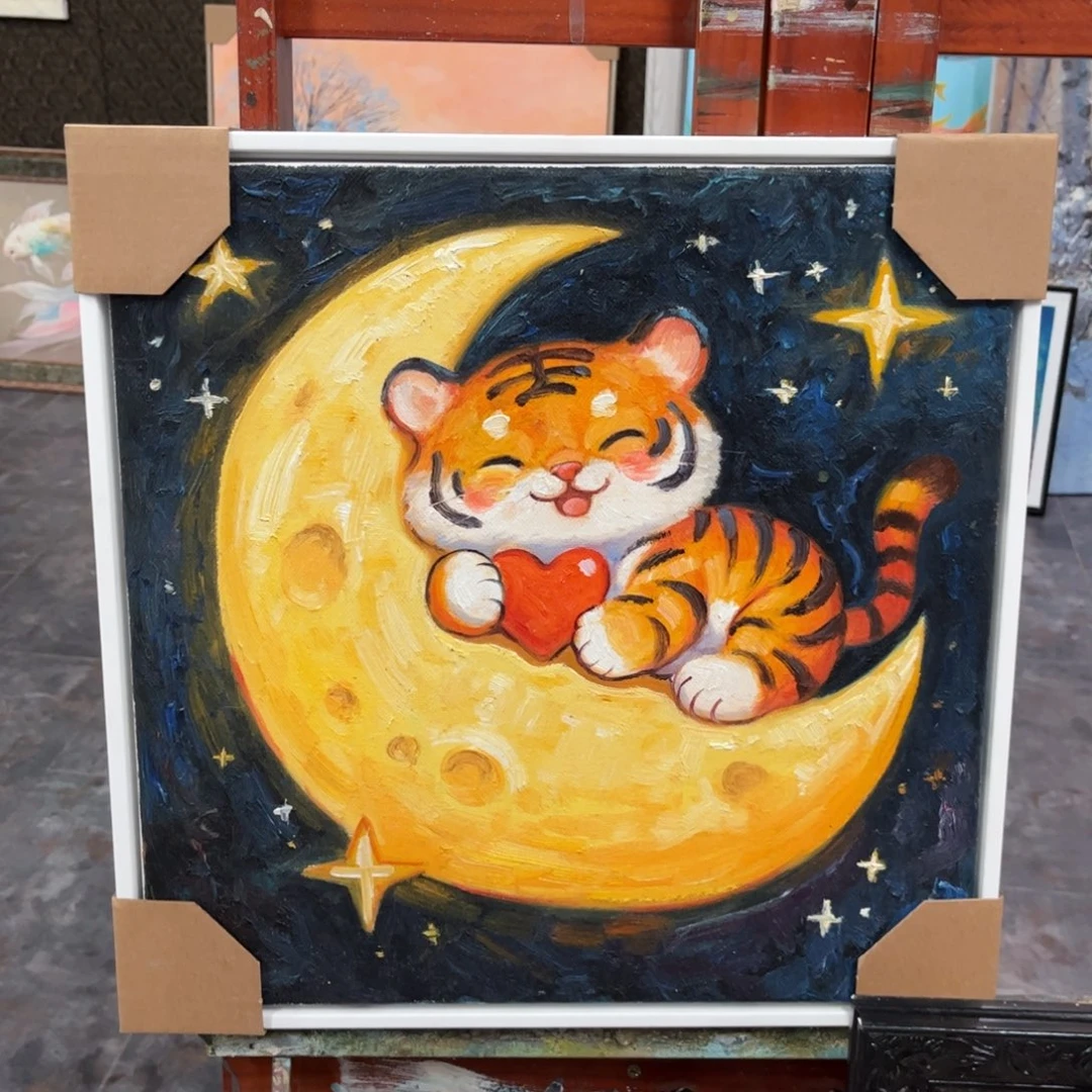 油画小老虎纯手绘油画带框
