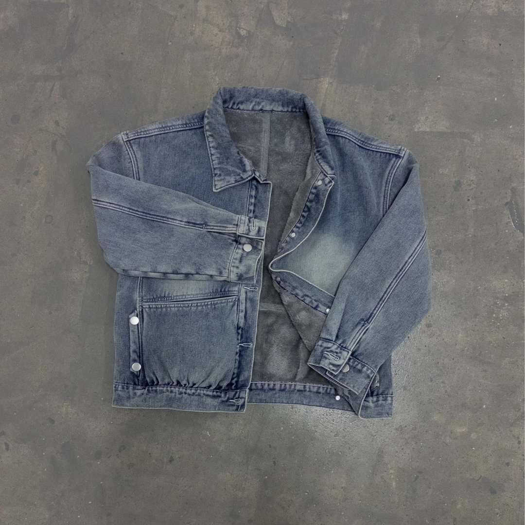 【棉服系列】清爽水洗蓝加绒 牛仔棉服 时尚复古 高级感穿搭