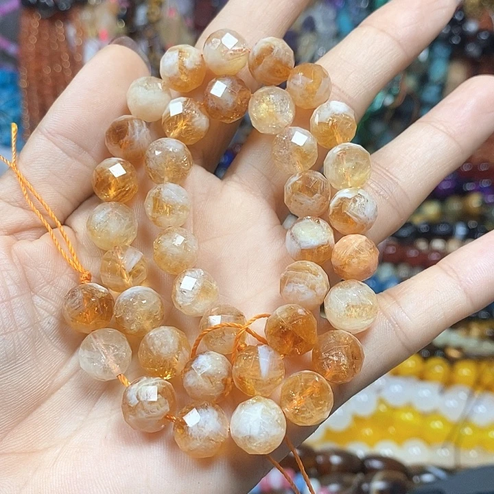 未镶嵌玛瑙/玉髓珠宝半成品天然黄塔晶切面卡10mm
