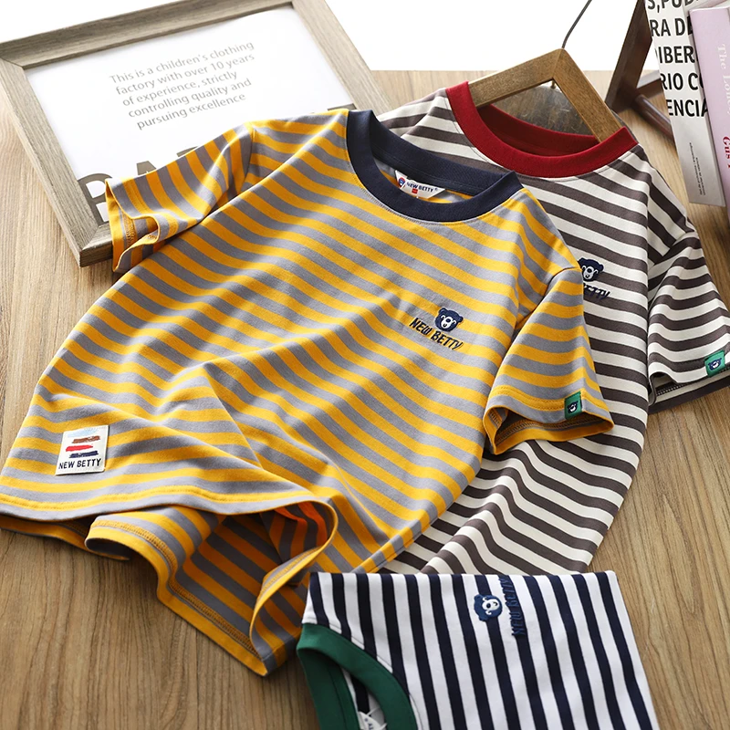 男童短袖T恤2025夏季新款儿童条纹薄款半袖汗衫潮酷男孩百搭体恤