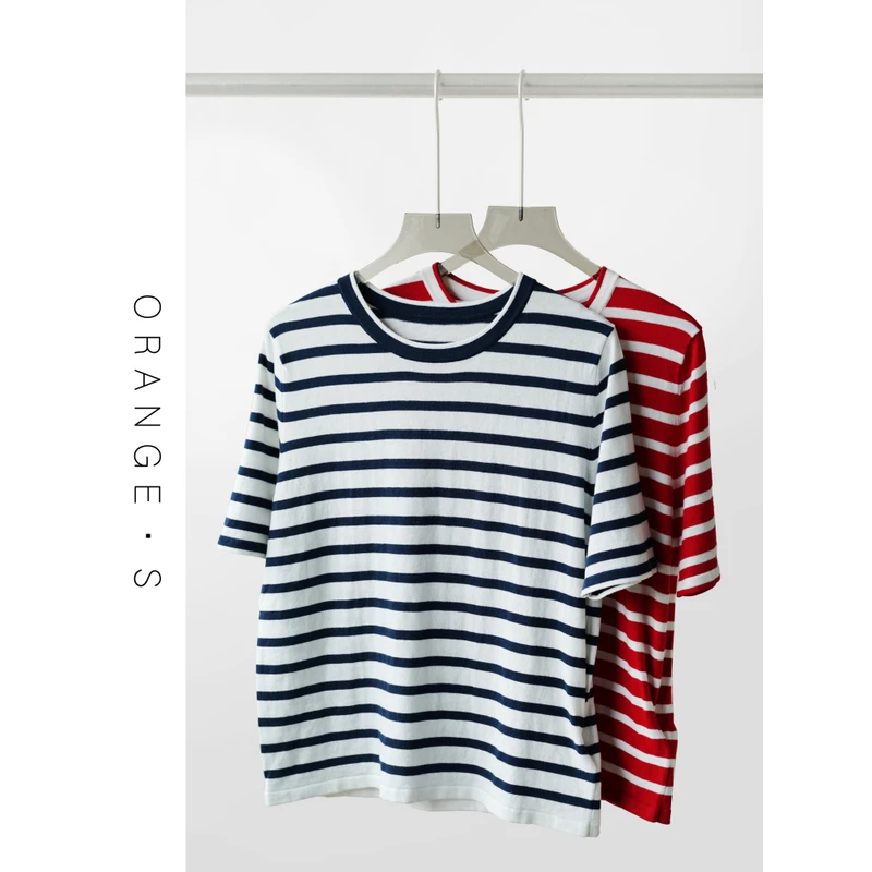 【禾风条纹T】UPW珍贵丝棉纱线!22针盘套口缝合!撞色条纹短袖T恤