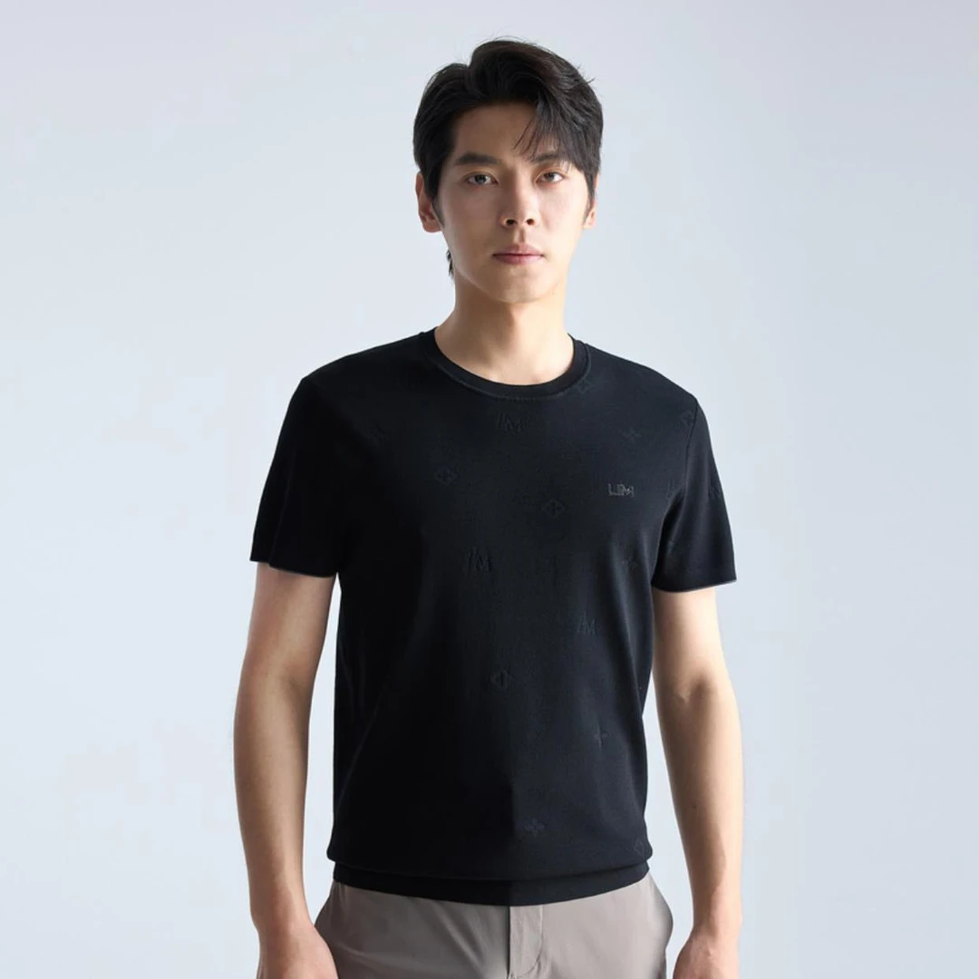 【利郎毛织圆领】男士夏季休闲时尚百搭透气简约半袖针织短袖T恤