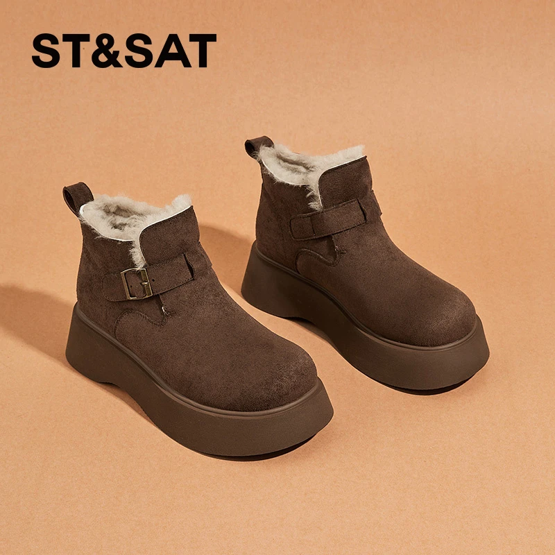 星期六雪地靴女2025冬季新款加绒保暖高帮棉鞋复古厚底增高勃肯鞋