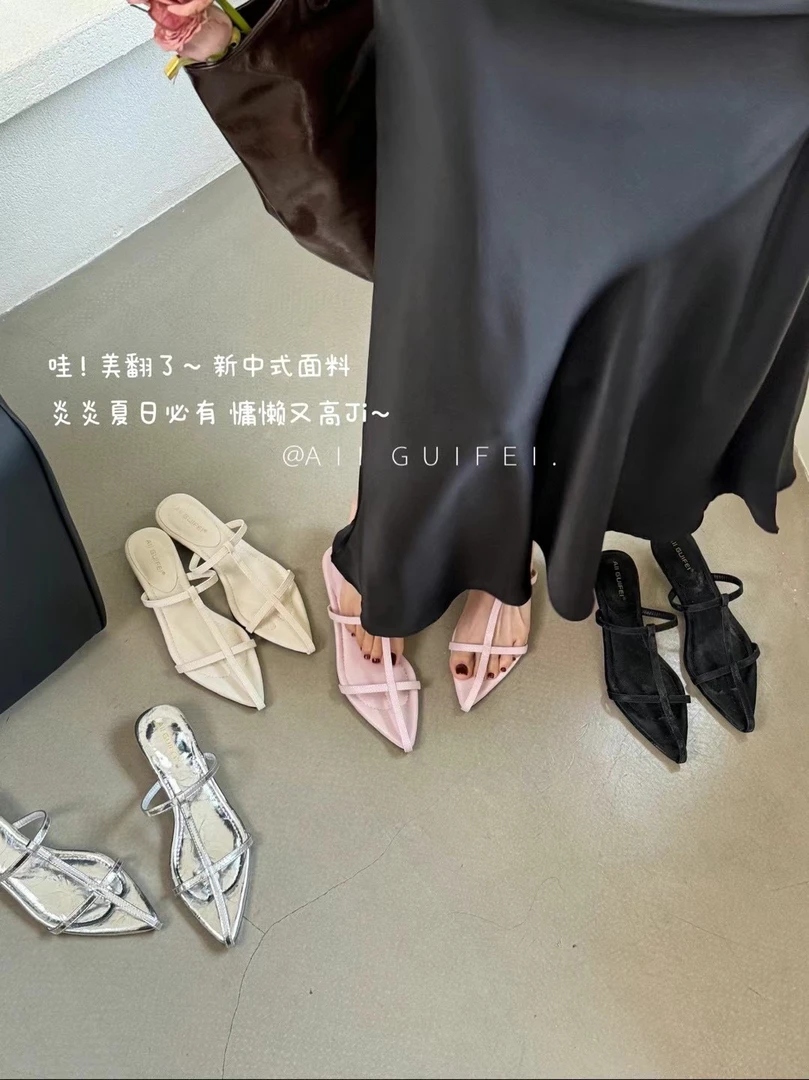 韩版尖头细带972-7凉拖时尚个性露趾低跟舒适一字拖新中式夏季