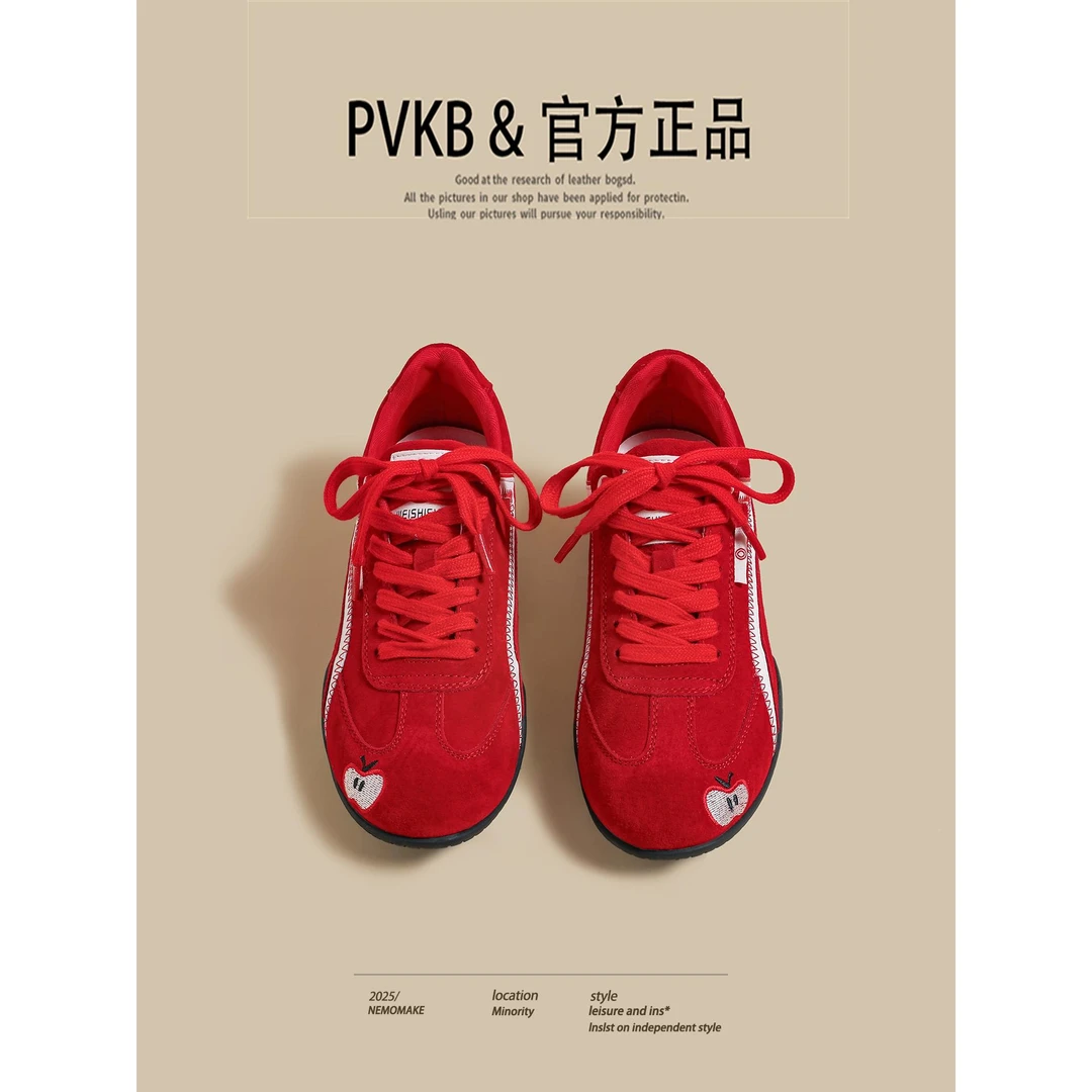 红色苹果覆古德训鞋女2025新款多巴胺百搭chic内增高阿甘休闲板鞋