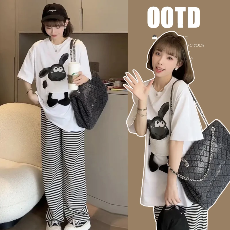 现货大量工厂出货快孕妇装上衣套装夏装纯棉立体小羊T恤宽松