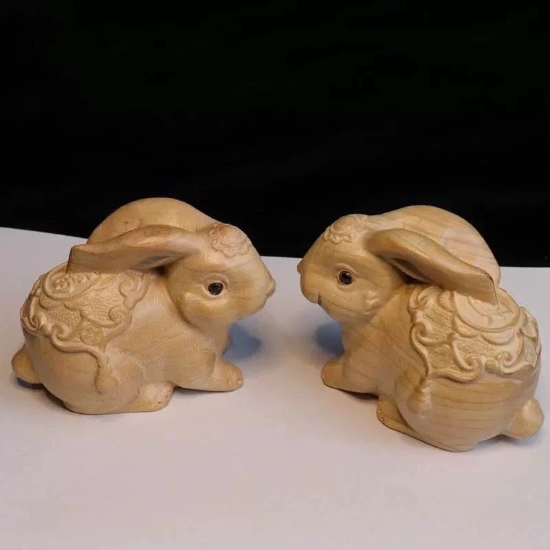 正宗桃木兔子摆件桃木实木木雕摆件福财兔子客厅博物架生日礼物