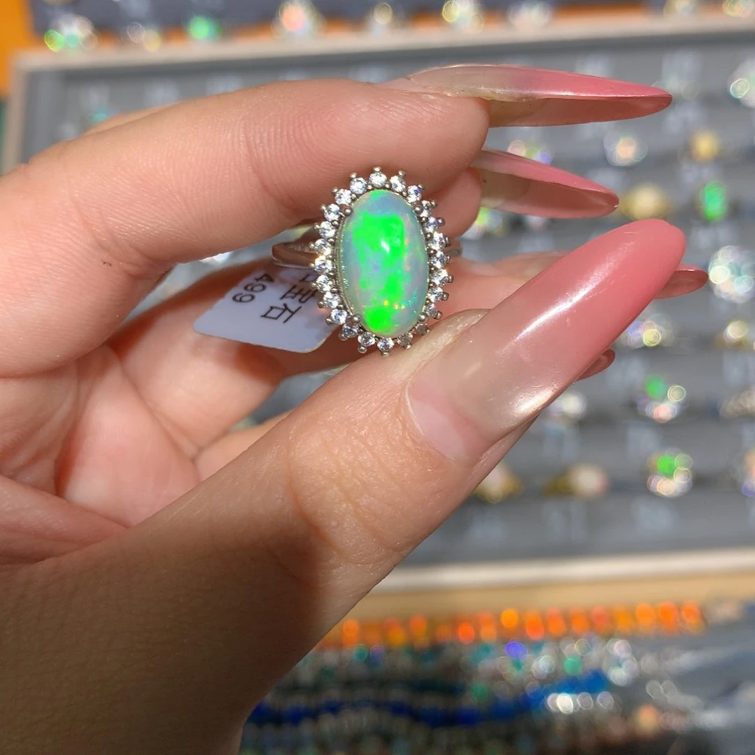 银S925镶嵌欧泊欧泊戒指l