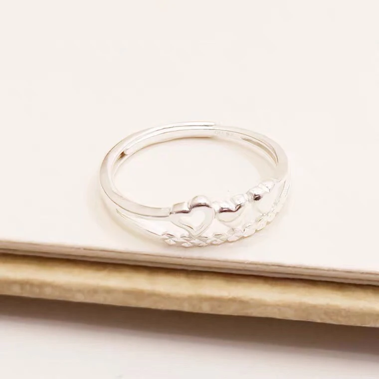 足银戒指 990纯银戒指爱如初见轻奢时尚百搭潮流素款甜美可调节