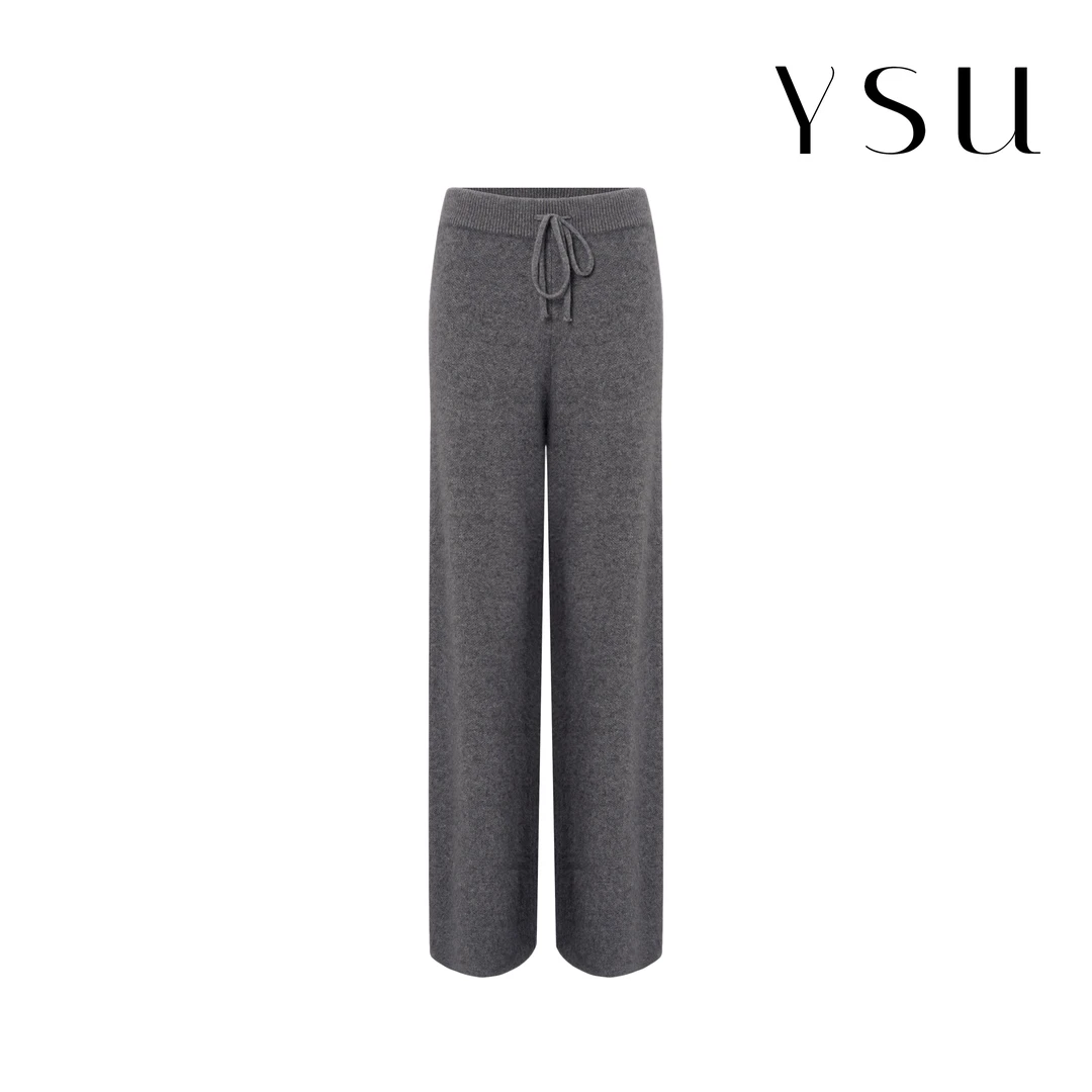 【余书】纯色简约高腰休闲系带松紧气质软糯针织休闲裤Y303963