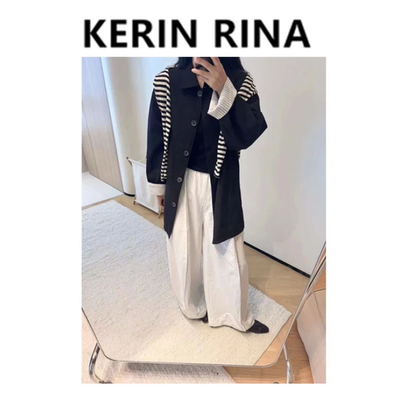 Kerin {翻领}--东大门新款撞色宽松休闲美拉德中长款风衣