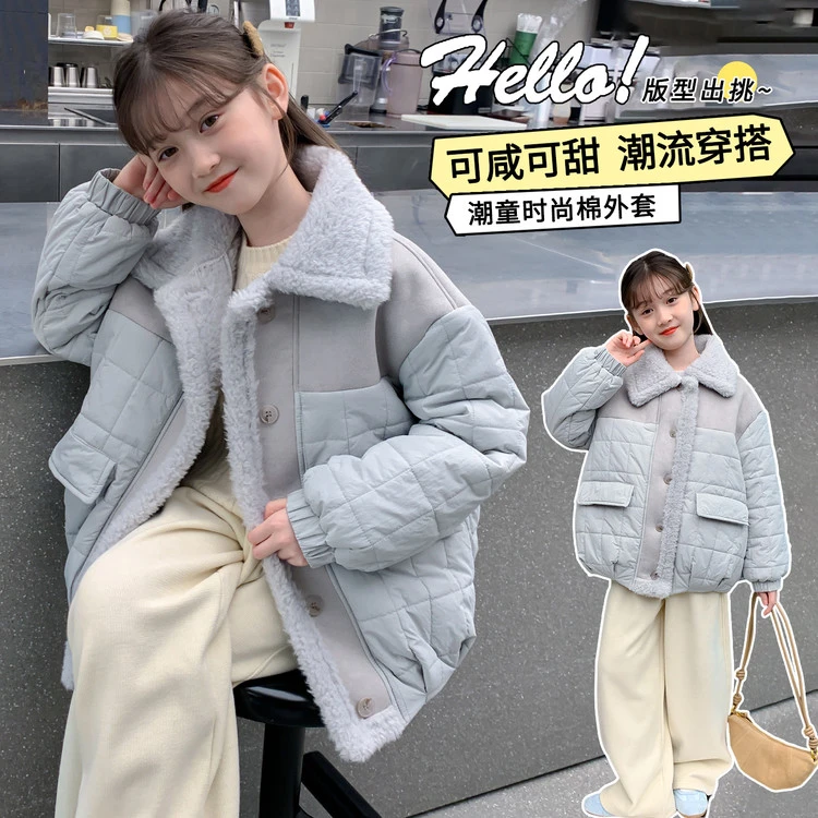 女童洋气棉服秋冬款儿童夹棉加厚冬装皮毛一体棉衣外套2025新款潮