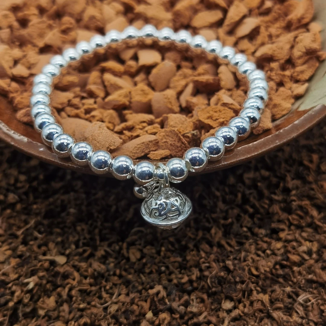 足银手链 纯银手链女生款足银设计福牌宫铃纳福手串转运珠手串