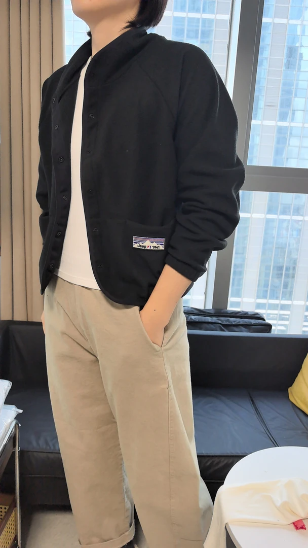 摇粒绒新款单排扣小开衫外套