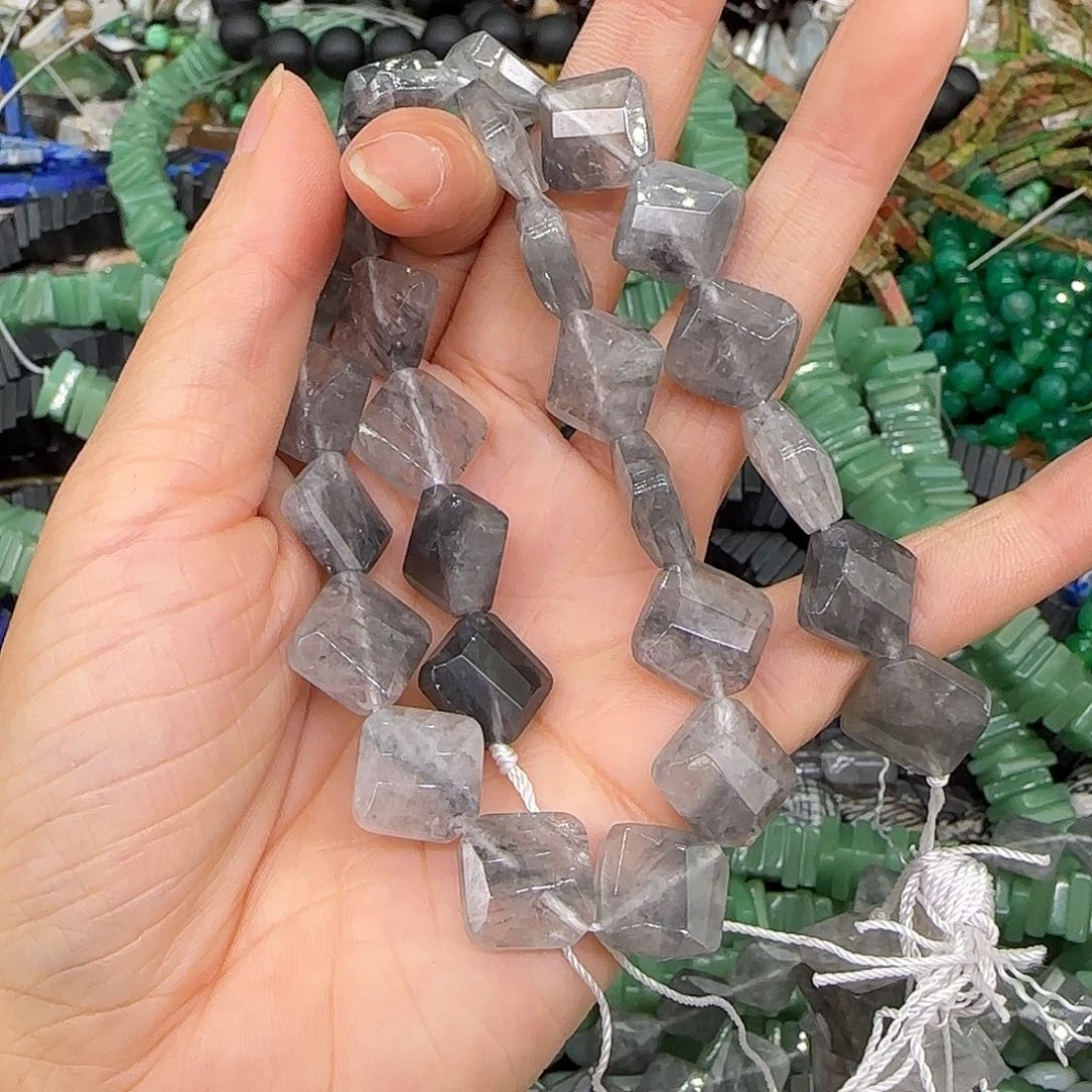 玛瑙/玉髓合金珠宝半成品云水晶14mm一条菱形