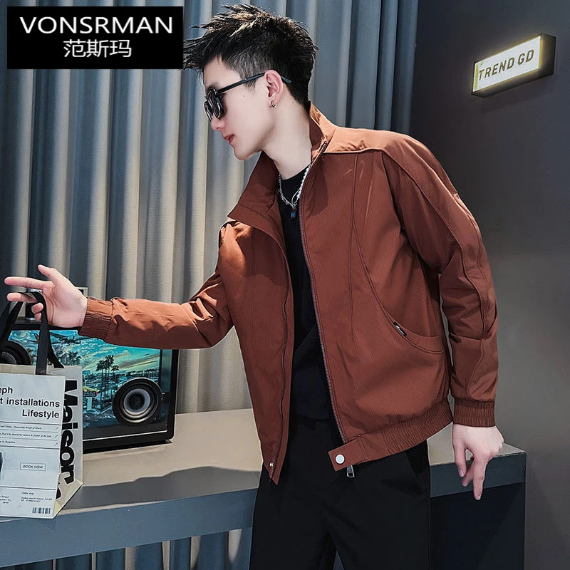男士暗红色外套立领男装衣服2025新款秋季上衣潮流痞帅工装夹克