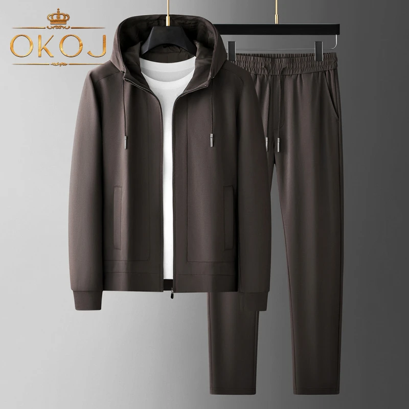 OKOJ时尚休闲运动套装男士轻奢连帽抗皱秋季新款雅赛尔卫衣两件套